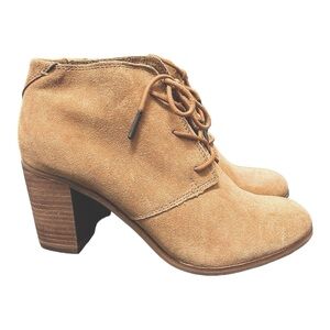 TOMS Lunata Tan Suede Lace-Up Block Heel Ankle Booties Size 8.5